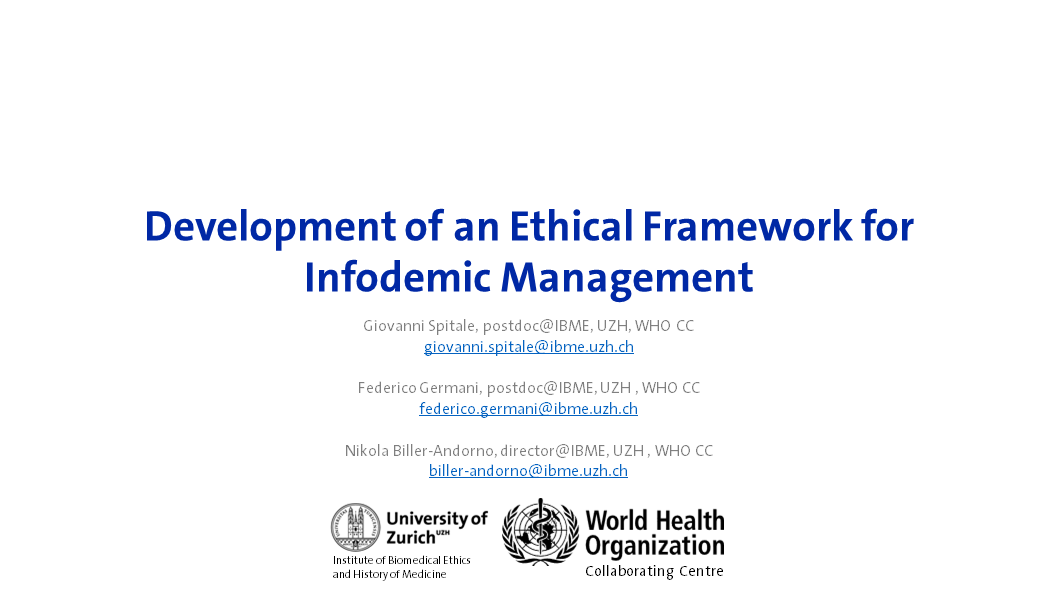 Development of an Ethical Framework for Infodemic Management @ WHO CC meeting Rome 2023