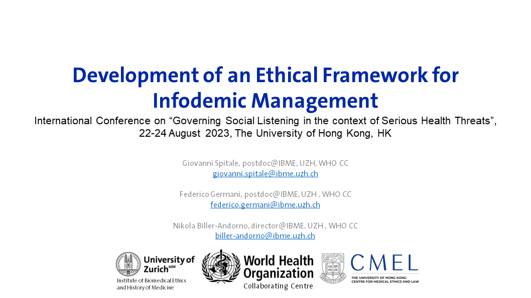 Development of an Ethical Framework for Infodemic Management @ International Conference on “Governing Social Listening in the context of Serious Health Threats”, Hong Kong 2023