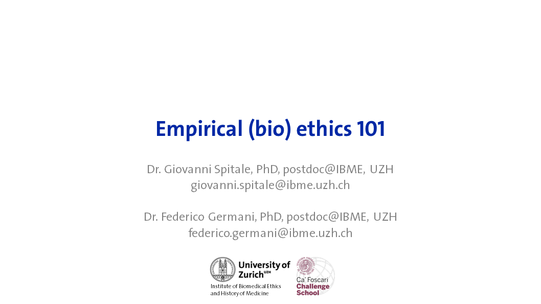Empirical (bio) ethics 101 @ Ca’ Foscari Challenge School